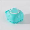 Pet Grooming Bath Massage Brush with Soap and Shampoo Dispenser Soft Silicone Bristle for Long Short Haired Dogs Cats Shower, Blue