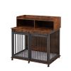 Furniture type dog cage iron frame door with cabinet, top can be opened and closed. Rustic Brown, 43.7'' W x 29.9'' D x 42.2'' H