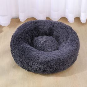 Dog Bed Super Soft Washable Long Plush Pet Kennel Deep Sleep Dog House Velvet Mats Sofa For Dog Basket Pet Cat Bed (Color: Dark gray)